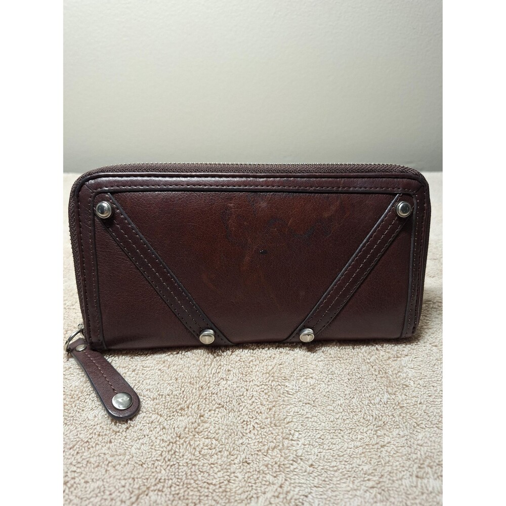 Brown genuine leather wallet full size leopard lining